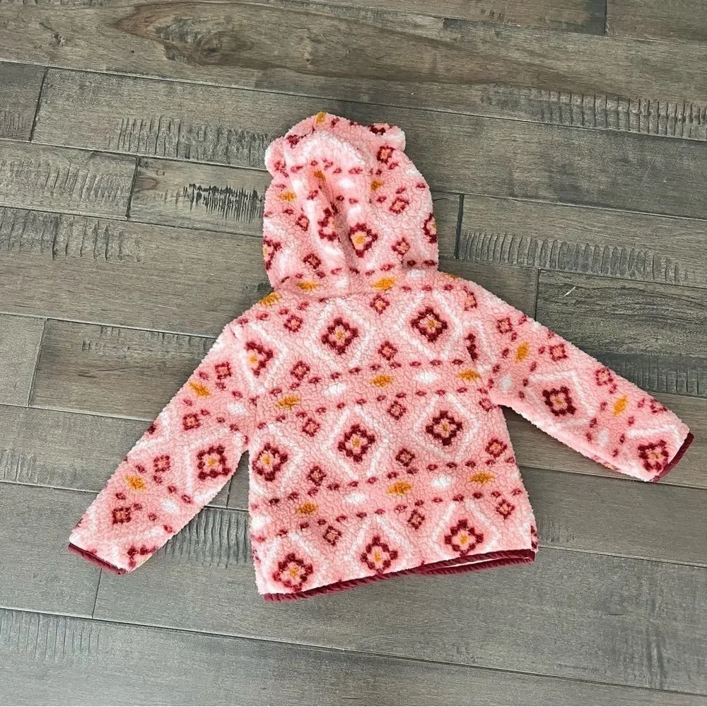 OLD Navy Toddler Girl Petal Pusher Patterned Sherpa Bear Zip Hoodie 18-24M